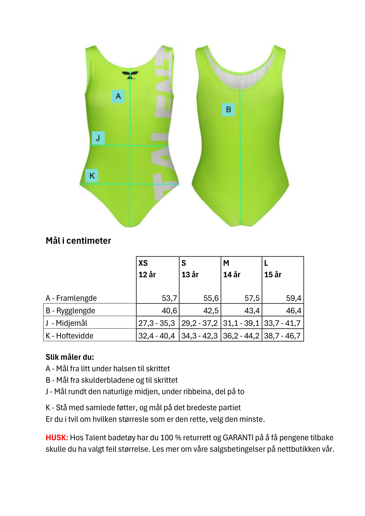 Badedrakt jente: Talent TAMEA (Lime)